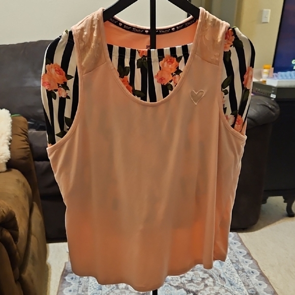 Betsey Johnson Intimates 2PC Pajama Set - Pink Lace Tank & Floral Striped Short - Picture 1 of 13